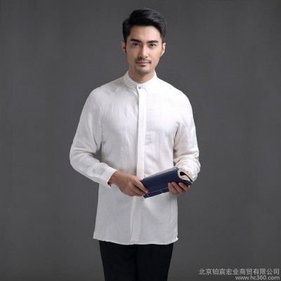 白色立领2015亚麻民族风衬衫男士中式衬衣复古中国风长袖男款