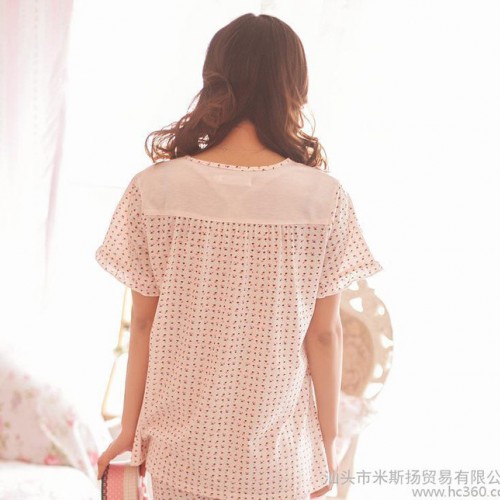 睡衣批发 春夏新款 女式短袖优雅小碎花宽松睡衣家居服套装 2314图1