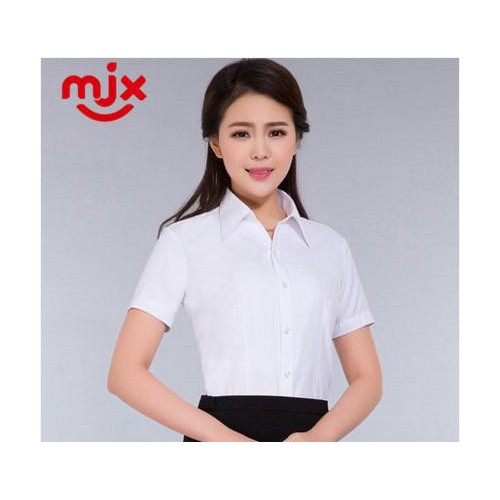 MJX夏季新款V领韩范短袖衬衫女白色修身衬衣职业正装码OL工图1