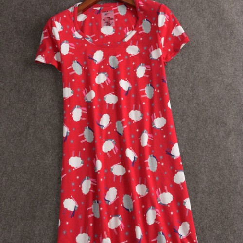 卡通图案~15新品女装纯棉宽松多花色短袖睡衣裙图1