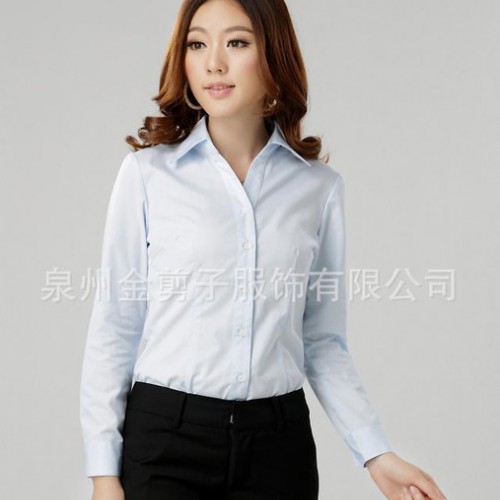 2016最款V领韩版长袖女衬衫上衣白领衬衣职业女性长袖衬衣图2