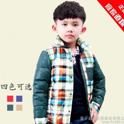 2014冬男童羽绒服新款特价一件代发 韩版儿童衬衫领外套**
