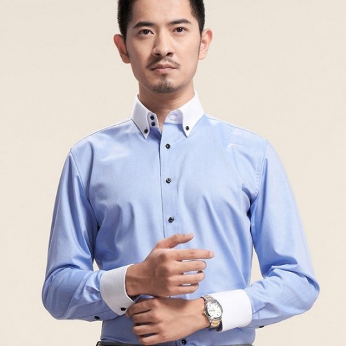 圣地 商务衬衣男士长袖衬衫男装长袖修身纯棉时尚休闲衬衣男士衬衫批发水洗衬衫图5