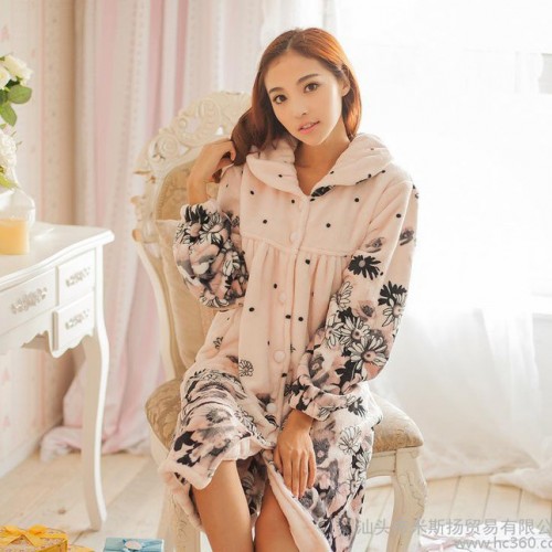 秋冬女睡衣批发 **法兰绒优雅水墨画加厚保暖长袖睡袍浴袍Q702图2