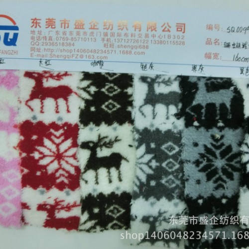 SQ009#**新款法兰绒 珊瑚绒雪花 小鹿印花童装睡衣面料图3