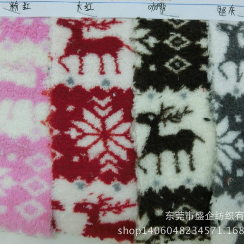 SQ009#**新款法兰绒 珊瑚绒雪花 小鹿印花童装睡衣面料图1