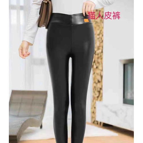 爆款女士韩版猫人高腰打底裤加大加肥MM皮裤女批发**图4