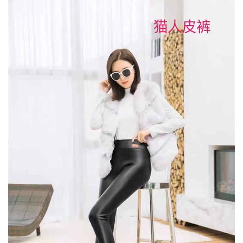 爆款女士韩版猫人高腰打底裤加大加肥MM皮裤女批发**图3