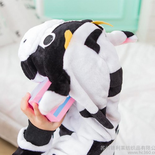 法兰绒奶牛加厚卡通动物连体睡衣如厕版儿童亲子家居睡服一件代发图3