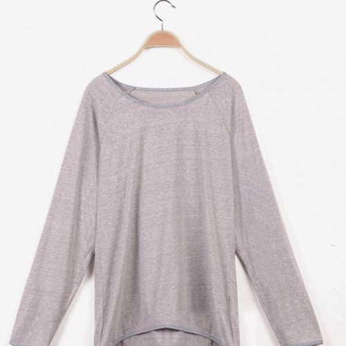 2016春秋季新款女式涤棉淡雅灰睡衣圆领长袖家居服套装