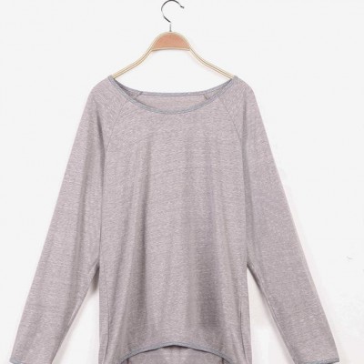 2016春秋季新款女式涤棉淡雅灰睡衣圆领长袖家居服套装