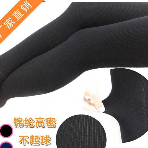 秋冬新款高腰收腹保暖裤女 超柔高密锦纶竖条黑色打底裤义乌图1