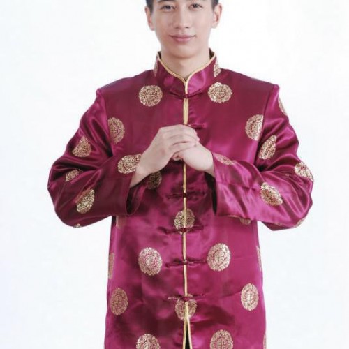 上海 新款长袖紫色上衣富贵男士唐装图2