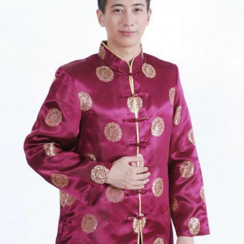 上海 新款长袖紫色上衣富贵男士唐装图3