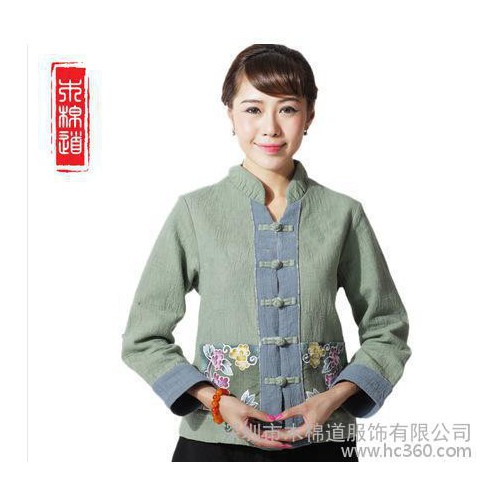 木棉道女士 唐装棉袄 秋装装2013中老年手绘棉麻上衣图1