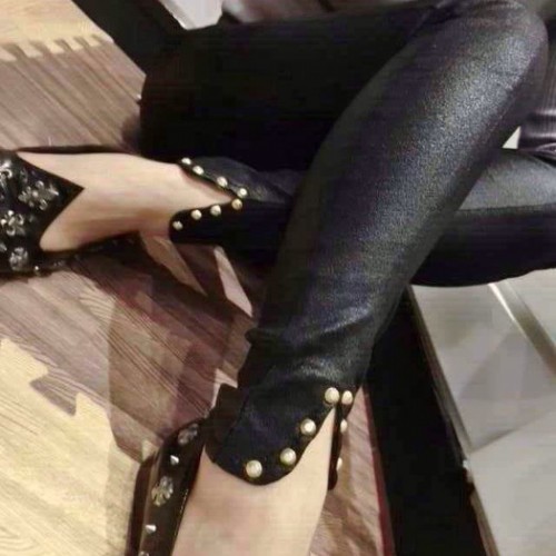 坚熙 6278#欧洲站新款时尚柳钉个性百搭修身显瘦打底裤 皮图3