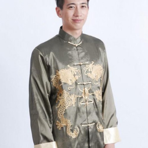 爆款绸缎长袖龙纹男士春秋唐装图3