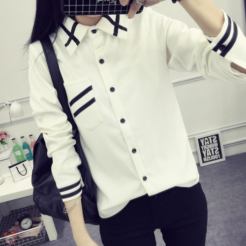 2016春秋新品韩版白色衬衫女学院风百搭长袖显瘦学生外穿打底衬衣图1