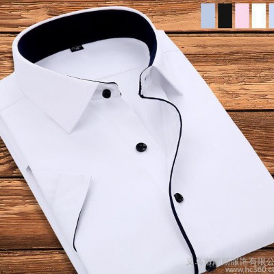 2015春季新款男装 拼接领短袖男士衬衫男纯色衬衣 现货工装
