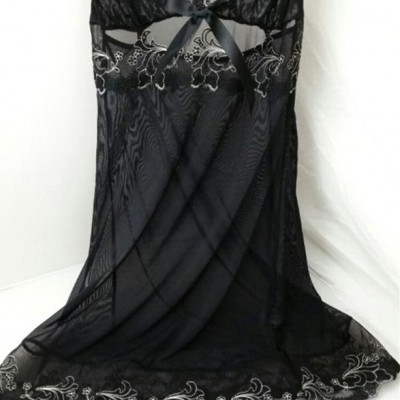 法国原单品牌高端透明黑色网纱刺绣女士家居服吊带睡衣睡裙套装