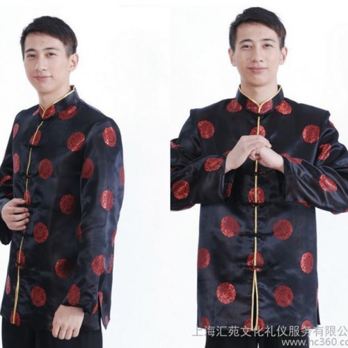 男士绸缎长袖上衣唐装 秋冬唐装上衣 可做会所工作服图1