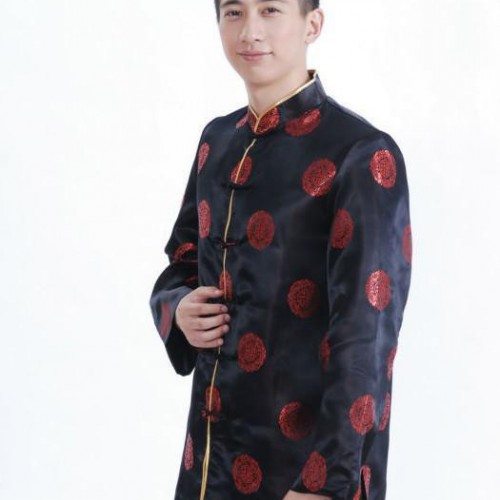 男士绸缎长袖上衣唐装 秋冬唐装上衣 可做会所工作服图3
