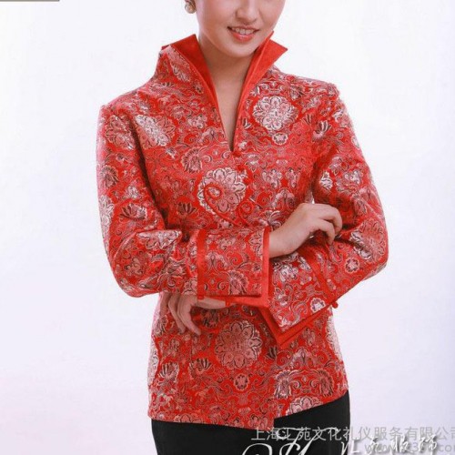 上海汇苑 红色锦缎蝴蝶扣 女式时尚改良品牌 长袖唐装秋 33图2