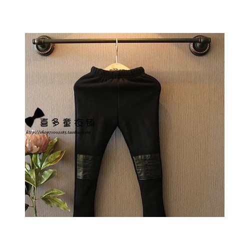 美美鸭童装一件代发2014冬季新品女童拼皮加绒打底裤免费加盟图2