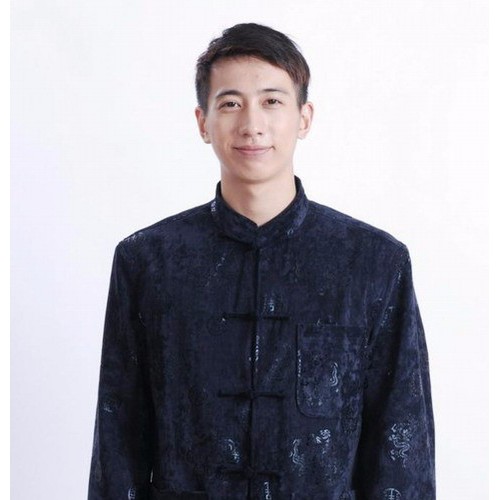 批发男式长袖唐装  酒红M0025 咖啡色M0025-A 上青色M0025-B 咸菜绿M0025-C图3
