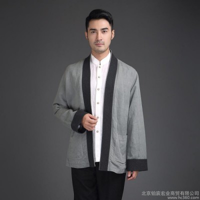 中国风 男居士服唐装男长袖对襟汉服开衫外套中式盘扣