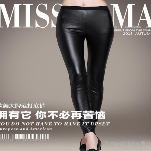 2015秋冬高腰欧美PU皮裤加绒加大打底裤修身显瘦小脚皮裤女图1