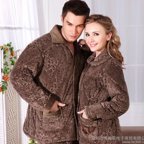 中老年人男女秋冬珊瑚绒法兰绒情侣夹棉睡衣套装加绒加厚家居服图2