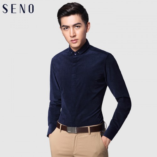 Seno男士休闲衬衫秋新款时尚灯芯绒修身长袖衬衫舒适百搭衬衣                京雍特惠 品牌折扣图3