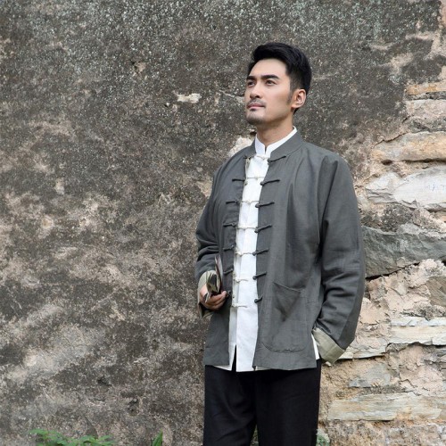 唐袭世家中国风汉服老粗布棉麻两面穿唐装男外套中式传统服装秋冬唐装上衣批发图2