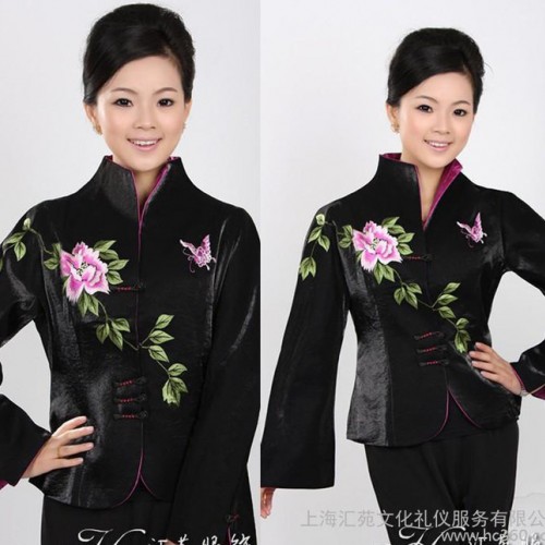 秋季新款女士黑色典雅全棉长袖唐装图3