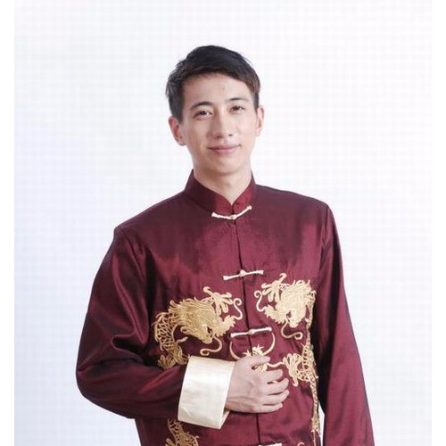 批发男式长袖绣龙 唐装 灰色M1010 黑色M1011 绿色M1012 酒红色M1013 刺绣双龙图4