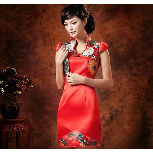 山东圣地SDFS-3供应新款唐装旗袍工作服定做双层真丝复古修身旗袍礼服连衣裙加工定制图6