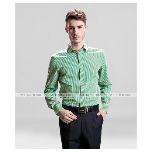 供应学生西服定制|修身职业装定做—（重庆美搏尔）男士长袖冬季绿色衬衫