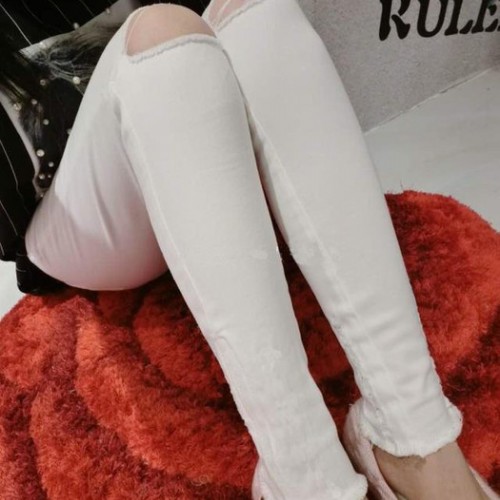 高腰破洞裤子铅笔裤打底裤休闲裤街驮瘦小脚裤女图3