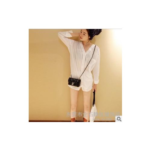供应韩版秋季** 后背露背交叉系带深V镂空长袖纯色女式衬衫396图1