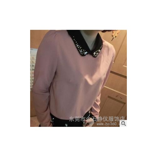 供应厂家代发货夏季韩国范女装气质亮钻娃娃领套头长袖衬衫MC341图1