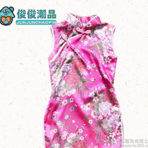 【特惠半价】儿童唐装旗袍真丝中国风印花女童装连衣裙演出服装夏图3