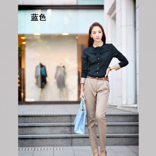 2013新款韩版春秋款 女装潮修身棉料开衫职业翻领大码衬衫图2