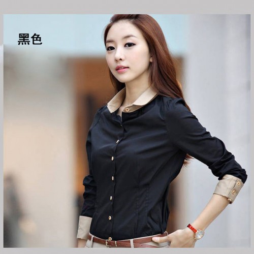 2013新款韩版春秋款 女装潮修身棉料开衫职业翻领大码衬衫图1