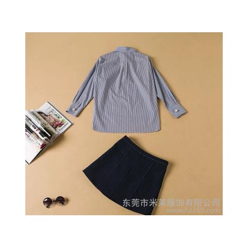 明星杨幂同款衣服条纹衬衫+半身裙休闲套装女春装时尚潮图1