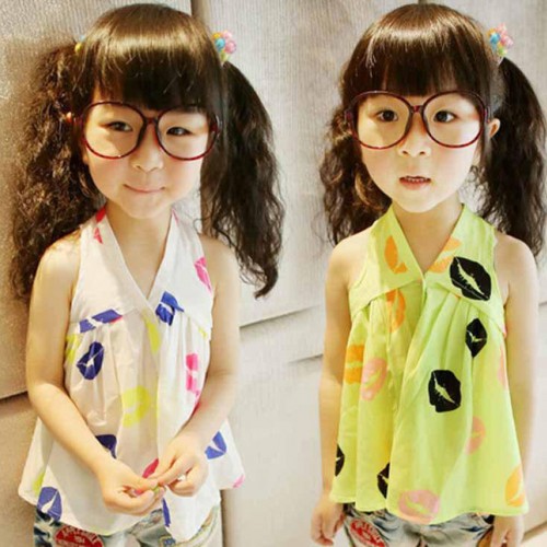 伙拼2014夏韩版女童荧光唇印雪纺娃娃衬衫 外贸童装批发图3
