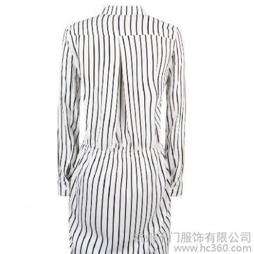 2013秋装新款女装欧美复古帅气立领竖条纹收腰衬衫式连衣裙 黑色图3