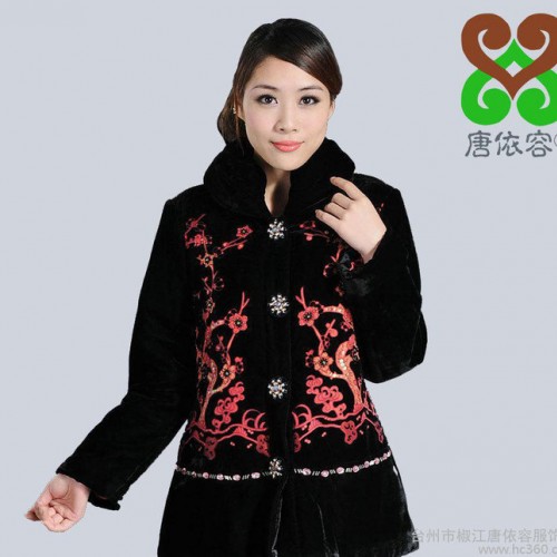 中老年冬装 唐装真丝绒棉衣 中老年女装棉衣棉袄棉服妈妈装图1