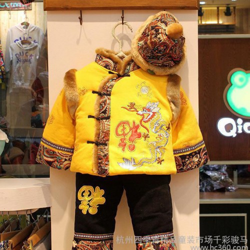 童套装 冬季新款婴幼唐装童套装 福字龙图加厚古装童套装批发图3