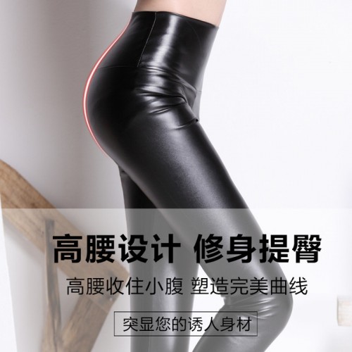 2016秋冬季加绒铅笔裤女士PU皮裤超高腰打底裤外穿一体长裤图3